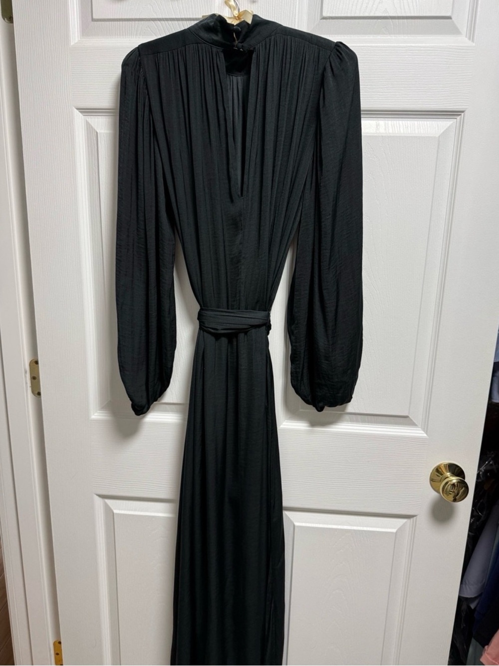 Banana Republic Black Long-Sleeve Maxi Dress with Self-Tie Waist - Picture 5 of 9